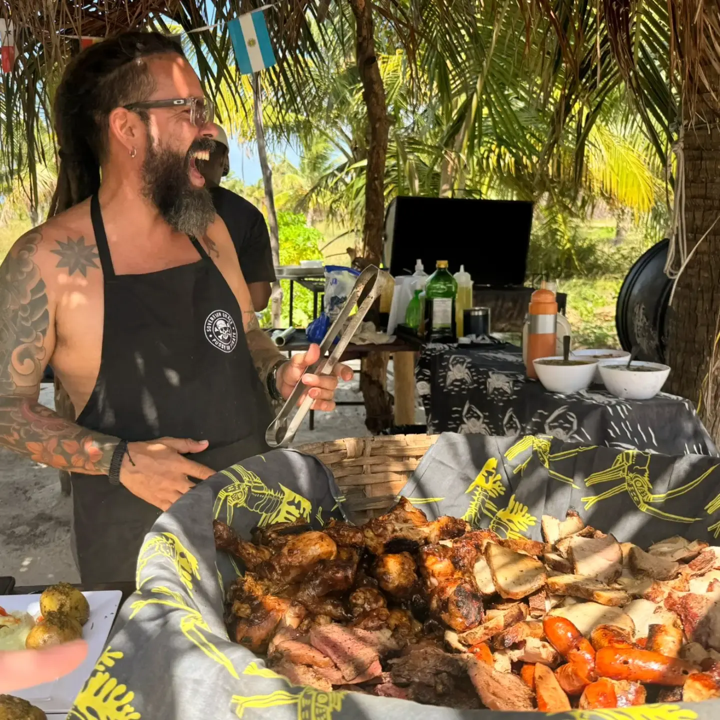 Captain cooking a seafood barbecue on a San Blas island